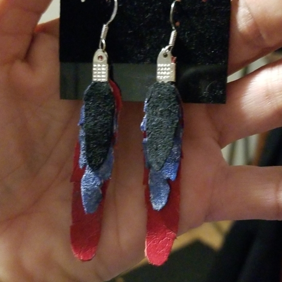 Leather Feather Earrings - Picture 1 of 1